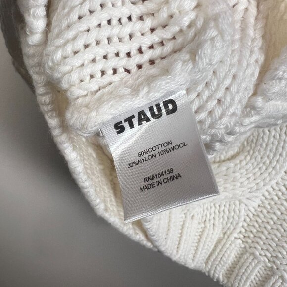 Staud Kind Cable Knit Sweater Vest Size Medium Chunky Cropped White Preppy - Picture 7 of 8
